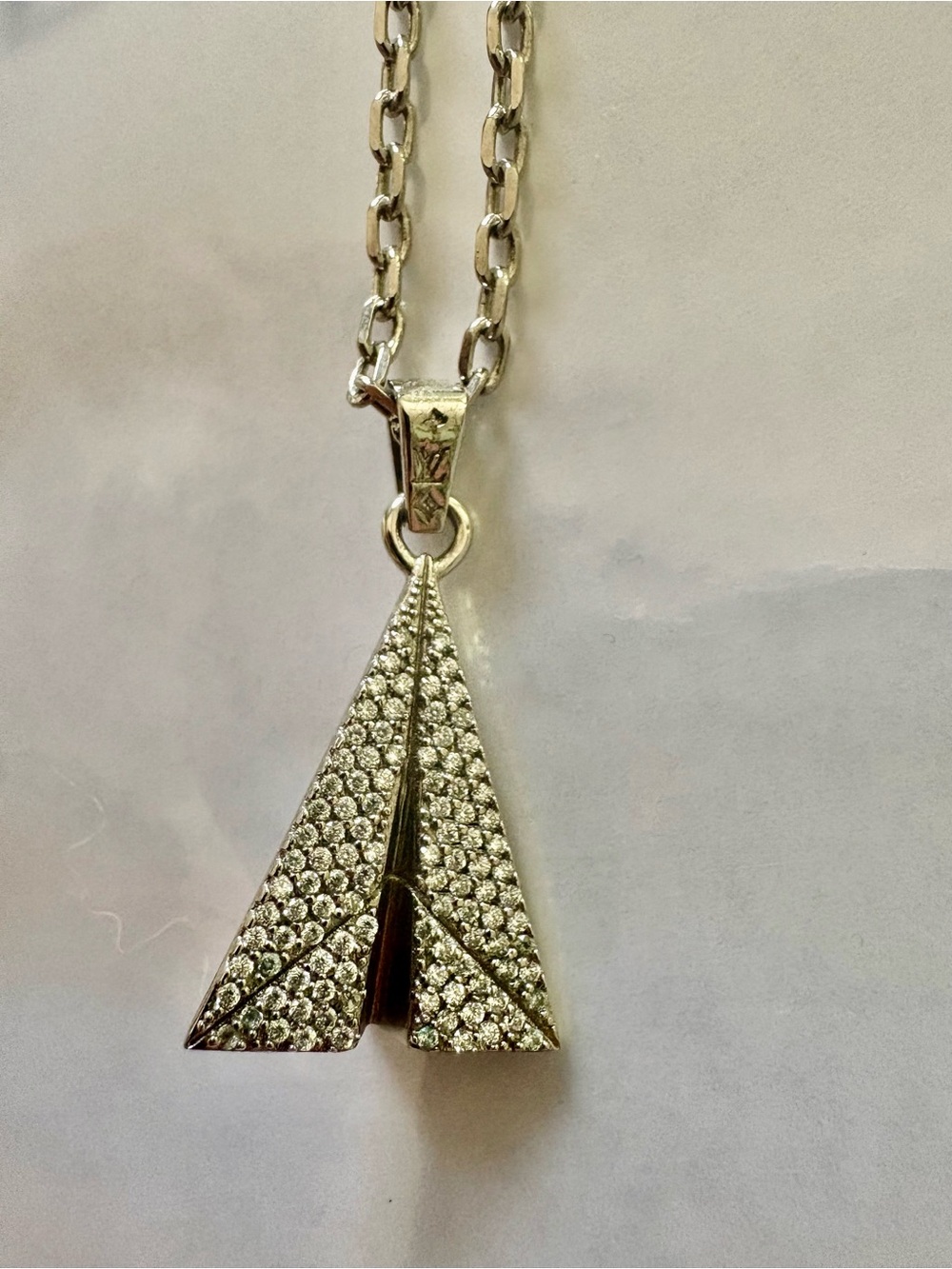 Silver Paper Airplane Pendant LOUIS VUITTON Necklace with Pavé Crystals